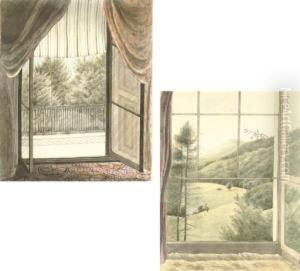 Two Views Taken From The Drawing Room At Norbury Park, Surrey Two Views Taken From The Drawing Room At Norbury Park, Surrey
