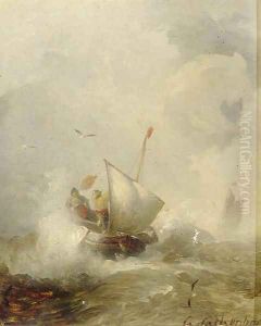 Fisherman in heavy seas by Andreas Achenbach