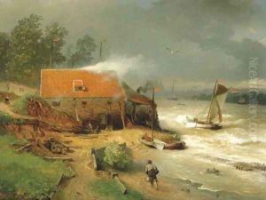 The boat wharf by Andreas Achenbach