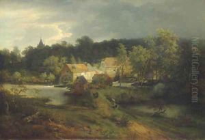 The Watermill in the Village by Andreas Achenbach