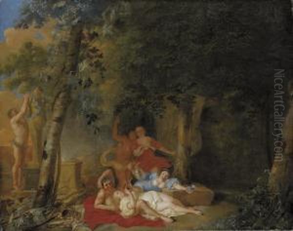 A Wooded Landscape With Amorous Couples Making Music Before A Herm Of Bacchus - view 1