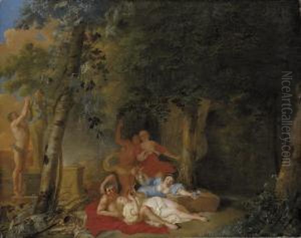 A Wooded Landscape With Amorous Couples Making Music Before A Hermof Bacchus - view 1
