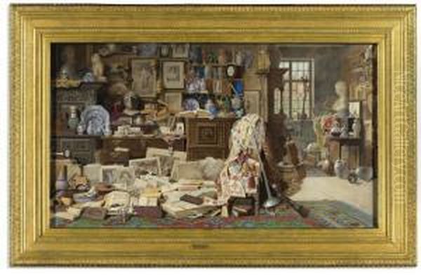 "old Armour, Prints, Pictures, Pipes, China (all Crack'd),
 Old Rickety Tables, And Chairs Broken Back'd" - view 1