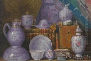 A Still Life Of Chinese Porcelain And Books by Benjamin Walter Spiers