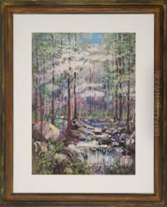 Forest Landscape In Purples And Greens by Harry Spiers