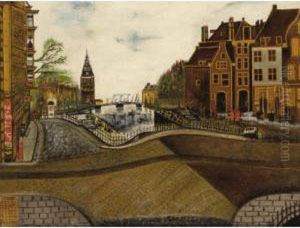 Gezicht Op Een Gracht (oude Schans Met Montelbaanstoren) by Houtman Spike