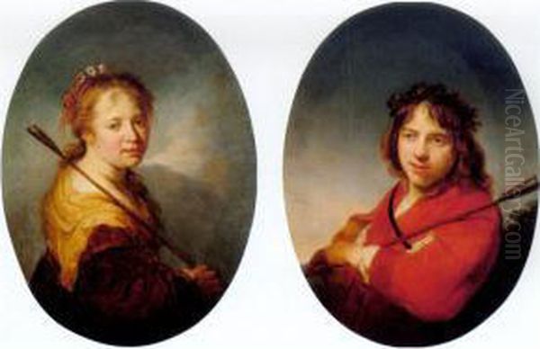 Portraits Of A Boy And A Girl, Both Half Length, Wearing Arcadian Costume - view 1