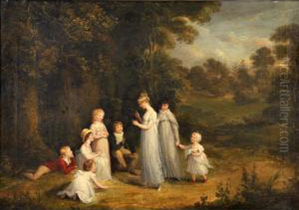 Young Lady With A Group Of Children In A Park - view 1