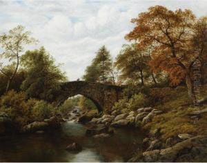 Cattle Drover Crossing A Stone Bridge by Thomas Spinks