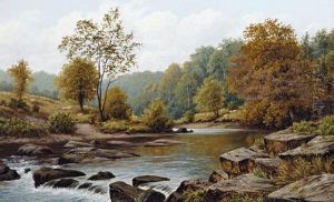 A River Through An Autumnal Landscape by Thomas Spinks