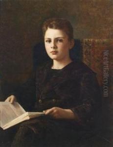 Portrait Of The Young Oskar Fraenkel Holding A Book by Ignace Spiridon
