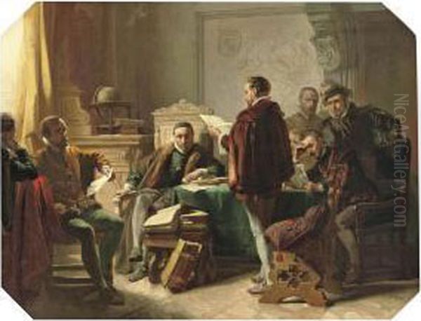 Marnix Van Sint-aldegonde Declaiming 'het Wilhelmus' To Willem Vanoranje Signed 'j Spoel.' - view 1