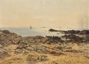 Felsige Kuste Mit Blickauf Das Offene Meer by Eduard Spoerer