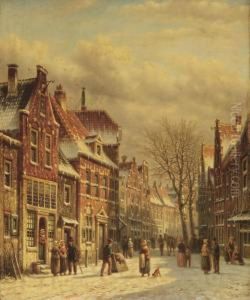 Townspeople On A Snow-covered Street
