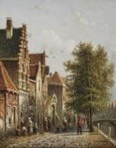 Daily Activities In A Sunlit Street by Johannes Franciscus Spohler