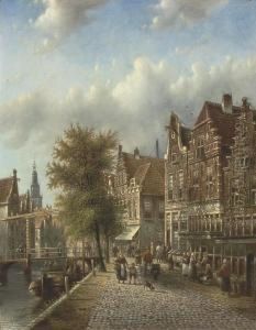 Figures By A Canal, Amsterdam by Johannes Franciscus Spohler