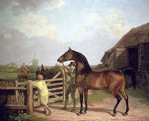 Bay Ascham A Stallion Led Through A Gate To A Mare by Jacques Laurent Agasse