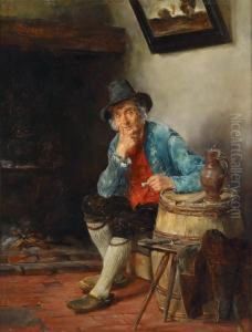 Interior With Peasant Smoking Pipes by Alfons Spring
