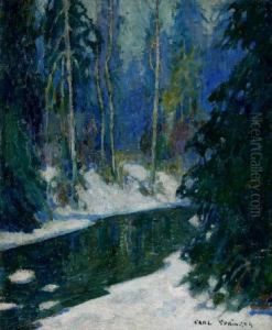 Winter Landscape With Brook by Carl Springer