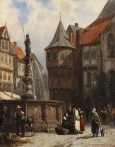 Am Brunnen Vor Dem Rathaus Von Hildesheim by Cornelis Springer