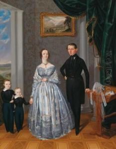 Portrait Of A Family Against The Backdrop Of A Landscape Painting by Alois Spulak