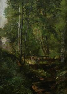 Footbridge Over Woodland Stream by Gertrud Staats