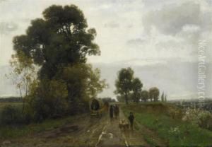 Landscape With A Coach And Figures by Adolf Stabli