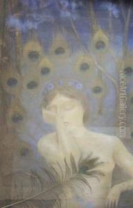 Nu Dans Un Decor De Plumes De Paons by Kazimierz Stabrowski