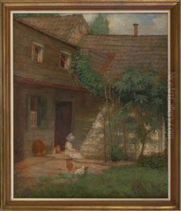 Seated Figure And Chickens By Castor Bean Tree by Anna Lee Stacey