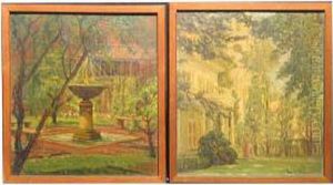 A Fountain In A Garden; A Lady Entering A Veranda (a Pair)