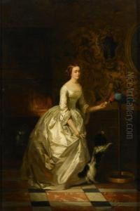 Woman With Parrot by Adolphe Stache