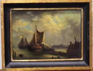 Strandlinje Med Segelfartyg. by Josef Magnus Stack