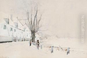 Figures In A Winter Landscape by Henri Stacquet