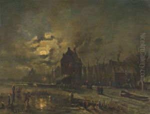 Kleine Hafenstadt Bei Mondenschein