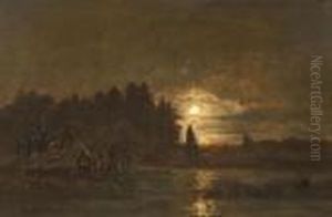 Flusslandschaft Im Mondschein by Adolf Stademann