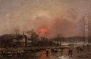 Skating On An Estuary At Sunset by Adolf Stademann