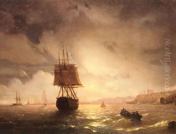 The Harbor At Odessa On The Black Sea by Ivan Konstantinovich Aivazovsky