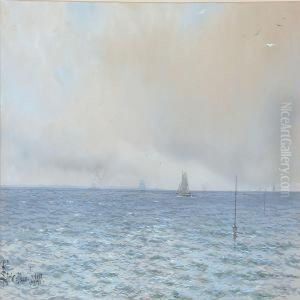 Coastal Scene With Sailing Ships At The Sea by Fritz Staehr-Olsen