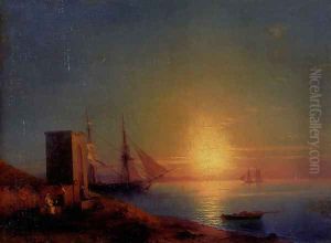Figures In A Coastal Landscape At Sunset
