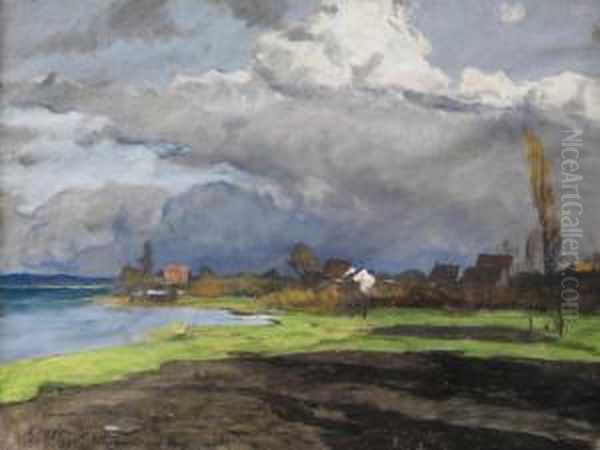 Seeuferlandschaft Mit Lichtdurchschienenen Regenwolken - view 1