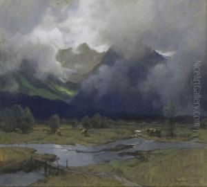 Hochmoor In Wolkenverhangener Gebirgslandschaft