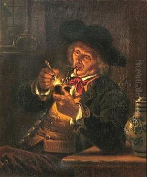 A Man Smoking A Pipe - view 1