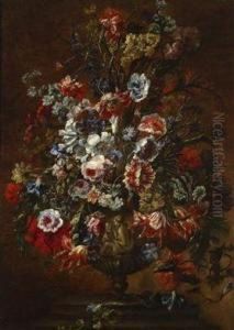 A Still Life Of Flowers In A Sculpted Stone Vase A Still Life Of Flowers In A Sculpted Stone Vase