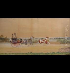 A Lady Driving A Trap With Twohorses On A Country Road by Henry William Standing