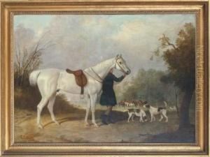 A Groom And Grey Hunter Waiting At The Covert