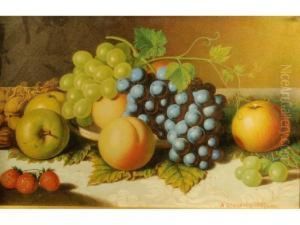 Still Life Of Grapes, Apples, Strawberries And Another Fruit by Alexander Stanesby