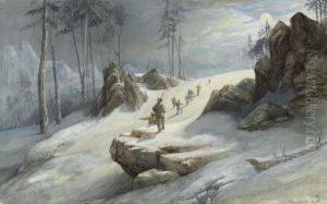 A Mountaineering Party In The Alps, Setting Out By Moonlight