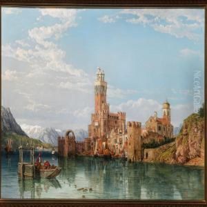 View Of Lago Maggiore With People On The Quay In Angera