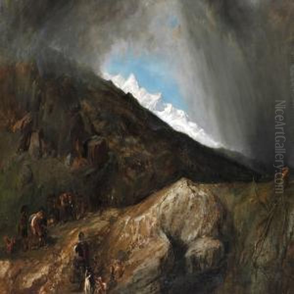 Mountainous Landscape With A Hunter And Travellers - view 1