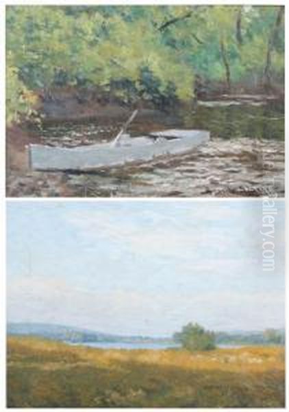 Landscape With Blue Sky And Rowboat In Stream: Two Works - view 1